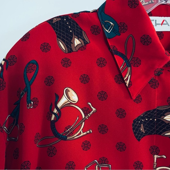 Chaus Vintage Blouse, Size 10, Red,  Fox Hunt, Equestrian Theme, Western Wear - Picture 2 of 16